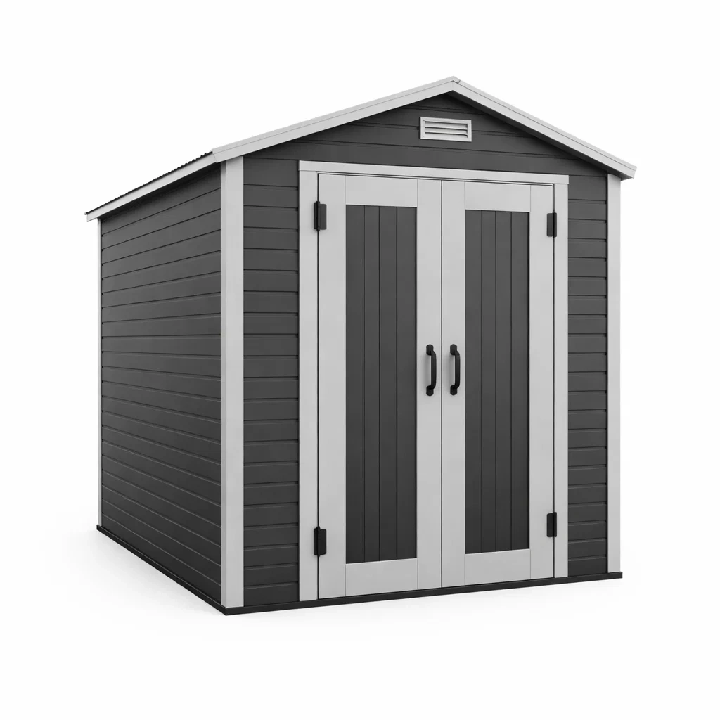Capanno da giardino in resina grigio e nero 226x185x152 cm-NOOKHAVENZ