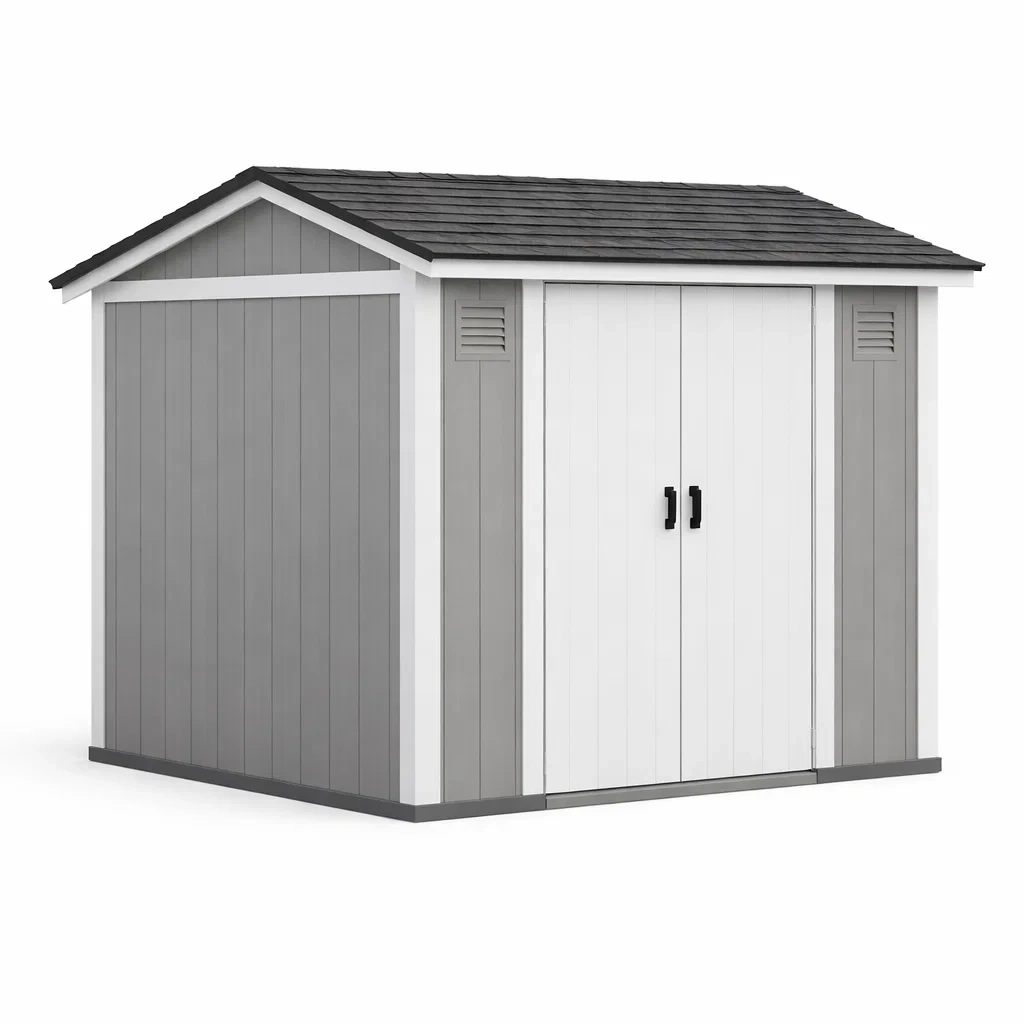 Capanno da giardino in PVC grigio e bianco 200x180x210 cm-NOOKHAVENZ