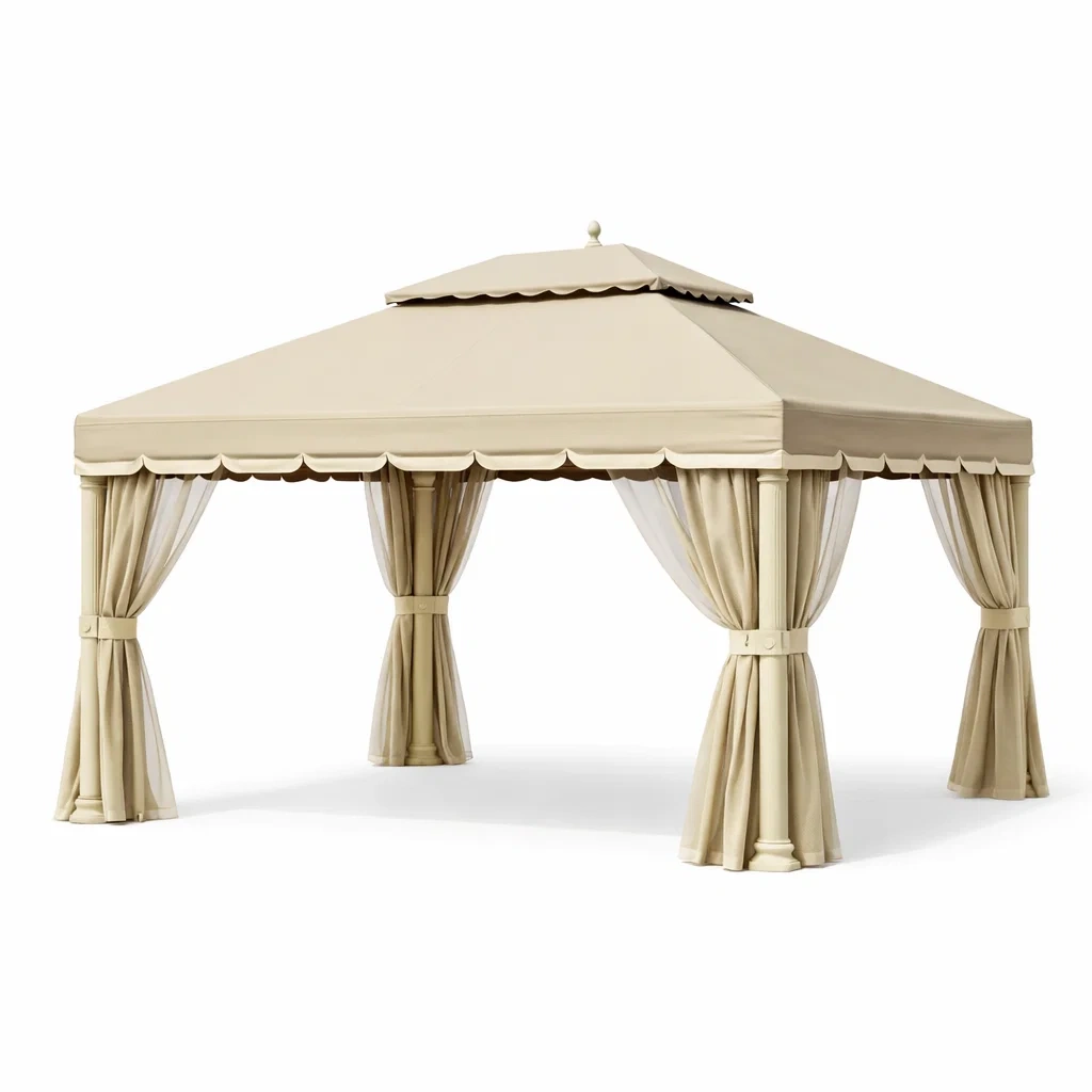 Gazebo rettangolare in acciaio e poliestere beige 300x400x270 cm-NOOKHAVENZ