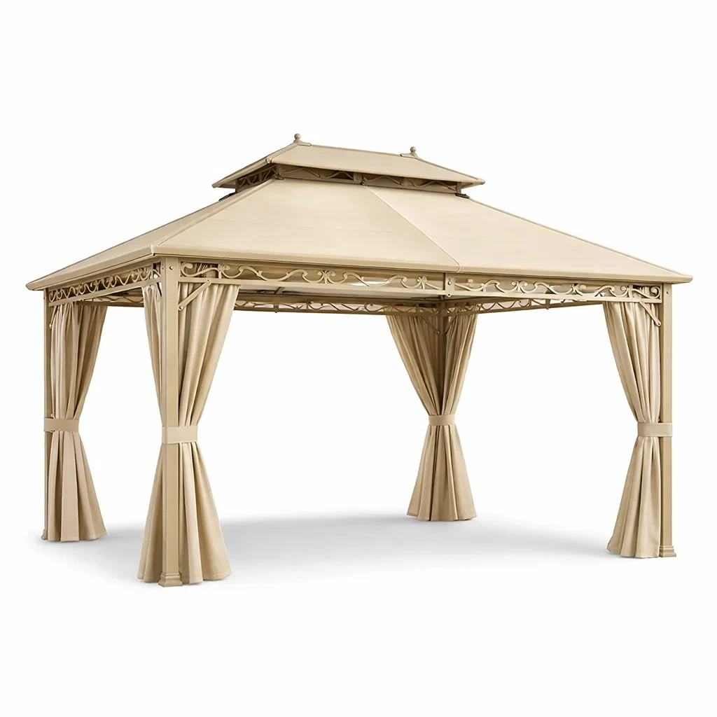Gazebo rettangolare in acciaio beige con copertura in poliestere-NOOKHAVENZ