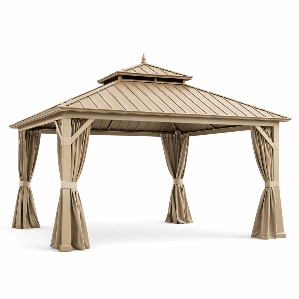 Gazebo in alluminio e acciaio con tende in poliestere-NOOKHAVENZ