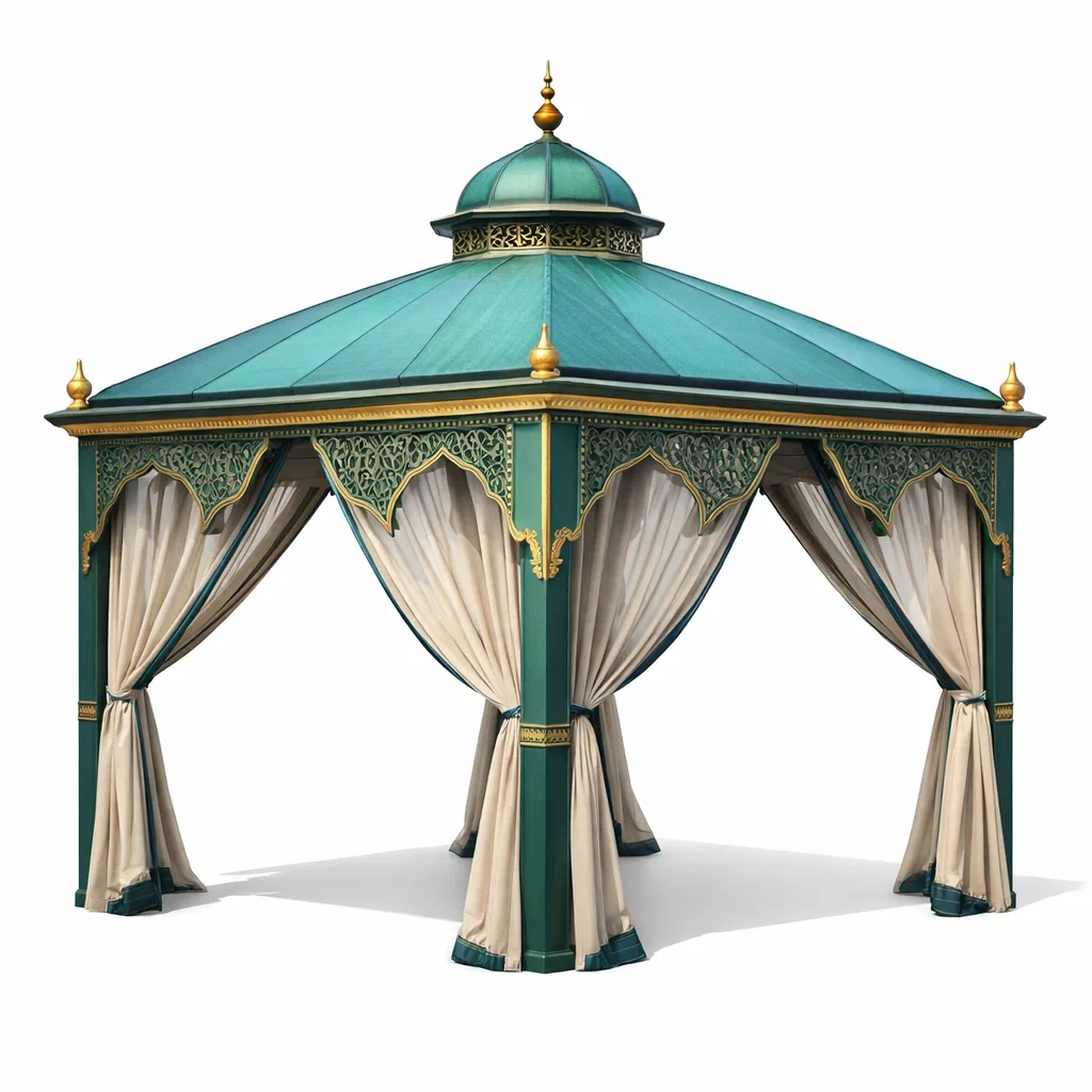 Gazebo esagonale in acciaio e poliestere verde/oro-NOOKHAVENZ