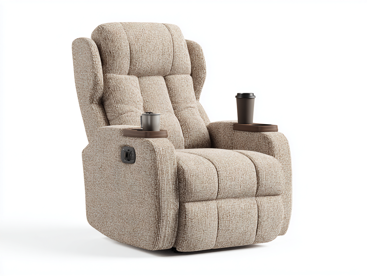 Sillones reclinables tapizados tejido textil 90x100x110 cm - beige - diseño confortable-Denupbay