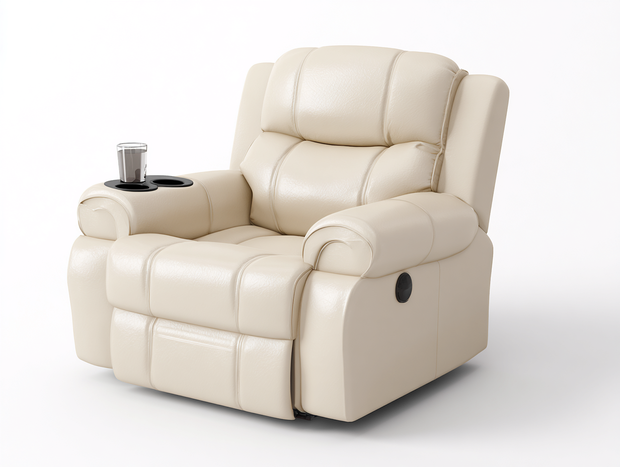 Sillones reclinables tapizado cuero sintético 95x90x105 cm - Beige - Diseño confortable-Denupbay