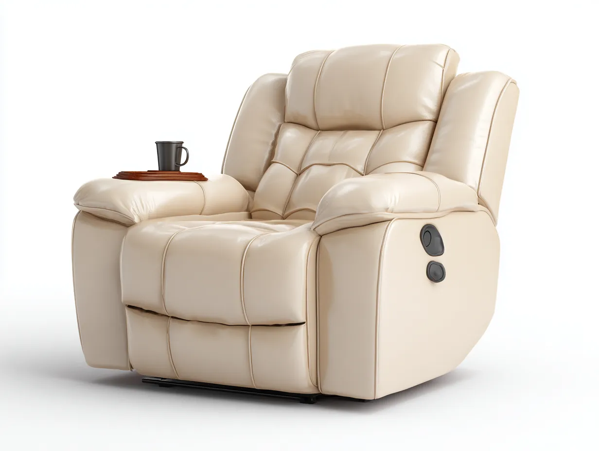 Sillón reclinable tapizado en cuero sintético 95x100x105 cm - beige - diseño cómodo para salón-Denupbay