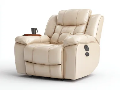 Sillón reclinable tapizado en cuero sintético 95x100x105 cm - beige - diseño cómodo para salón-Denupbay