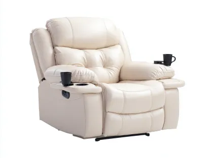 Sillones reclinables tapizados cuero sintético 95x100x105 cm - beige - diseño confortable-Denupbay