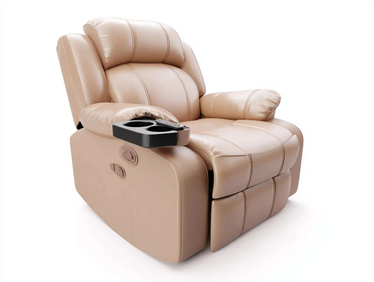 Sillón reclinable tapizado en cuero sintético 95x100x105 cm - beige - diseño funcional para salón-Denupbay