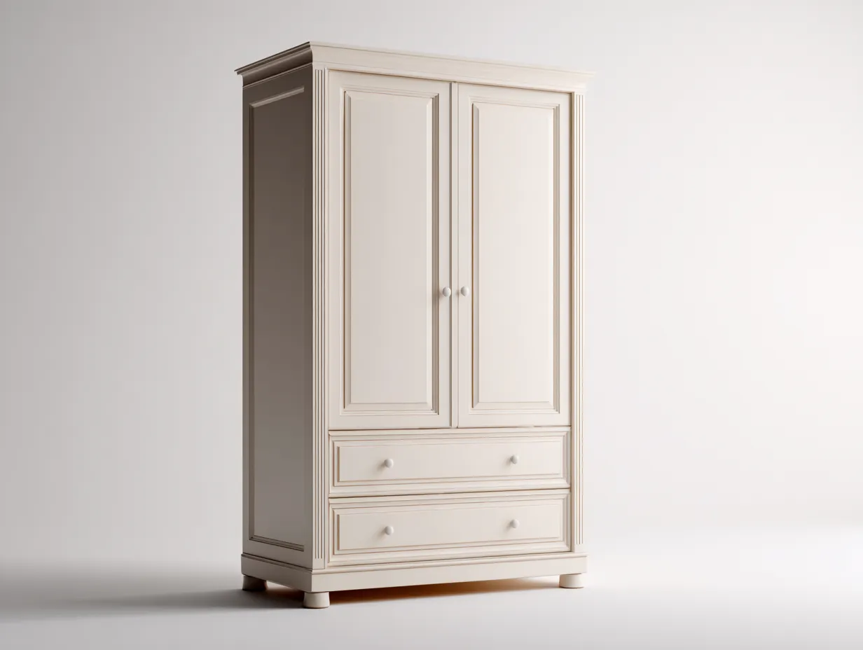 Armario de madera 100x55x190 cm - blanco crema - diseño clásico para dormitorio-Denupbay