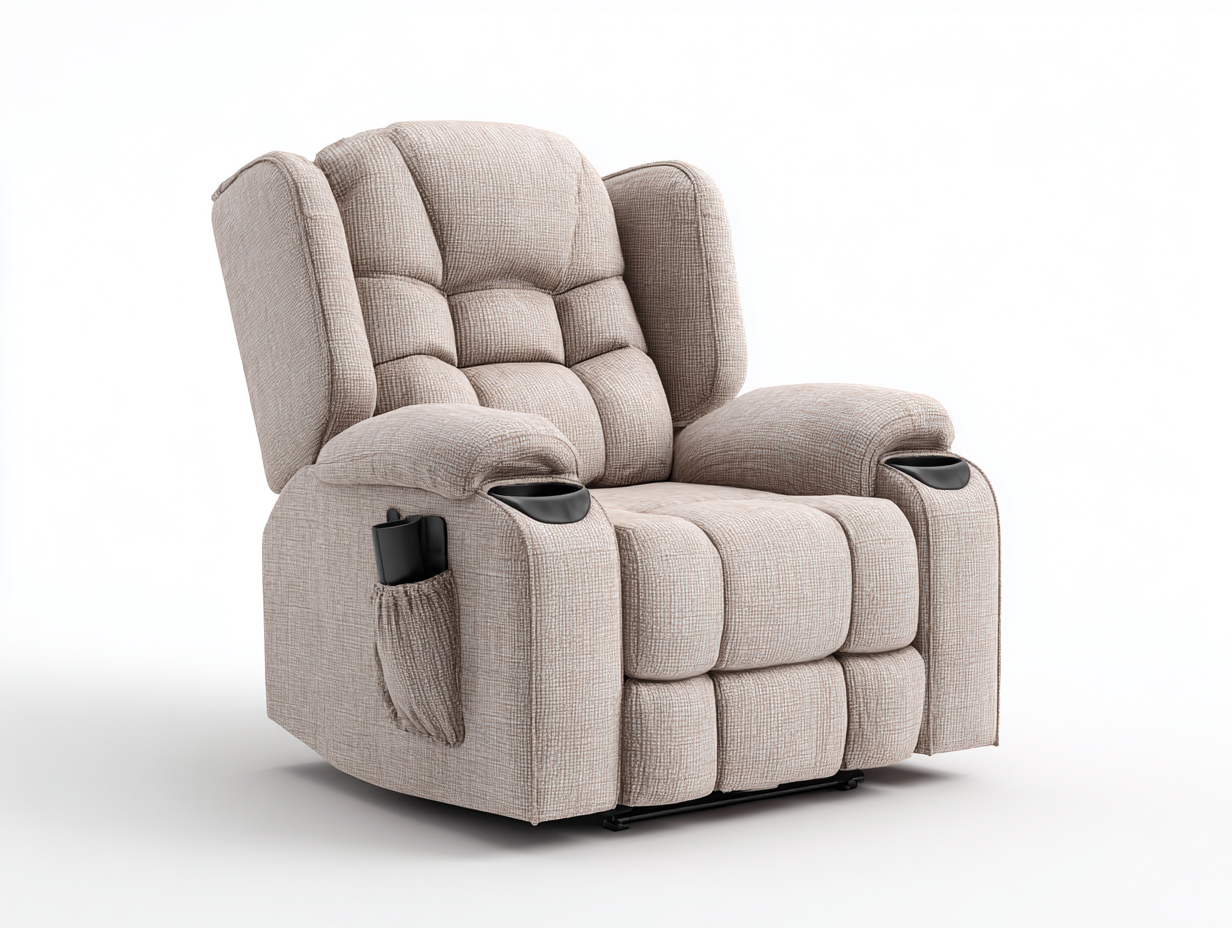 Sillones reclinables sillón reclinable tapizado de tela 100x95x105 cm - beige claro - diseño funcional-Denupbay