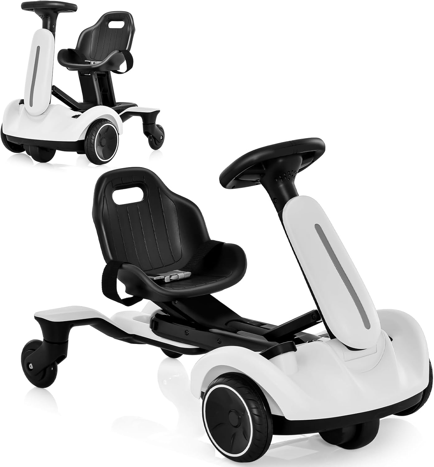 Costzon Ride on Drift Car, 6V Electric Ride-On Toy W/360-Degree Spin, 2-Position Adjustable Seat Up & Down/Front to Back, 2.6-3 MPH Max Speed, Horn & Engine, Drifting Go Kart for Kids 3+ (White)