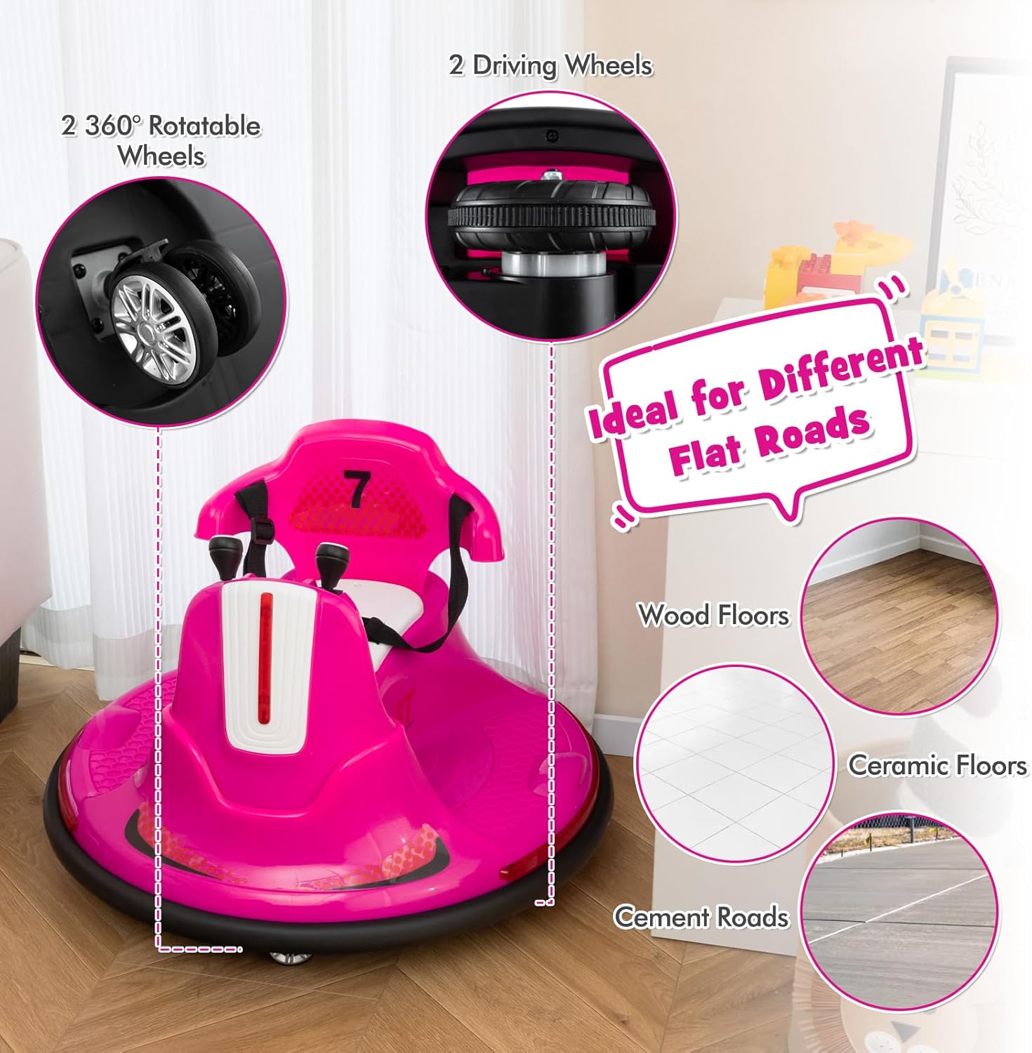 12V Kids Electric Bumper Car with Remote Control, 360° Spin, LED Lights & Music