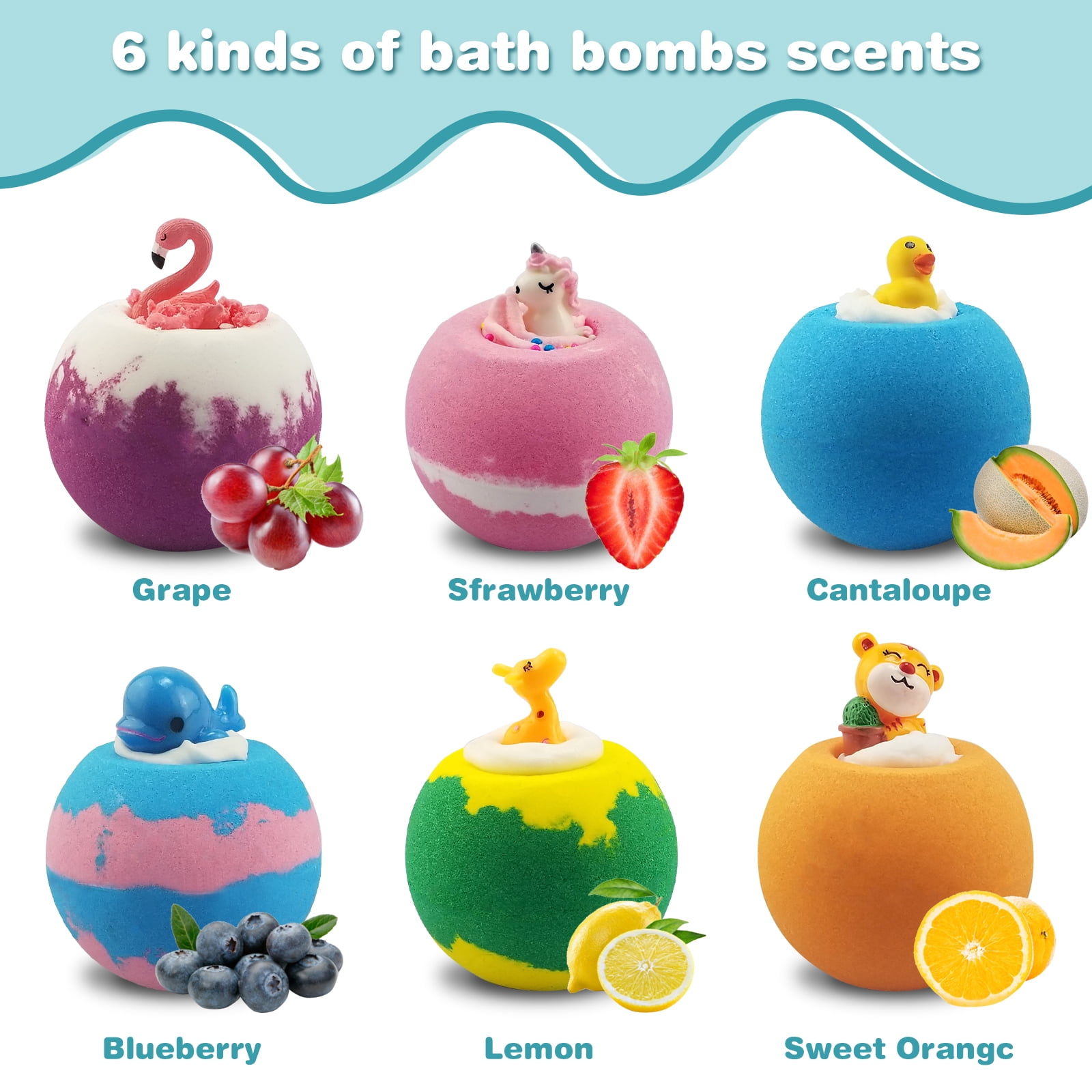 6 Pcs Handmade Safe Bath Bombs with Surprise Toys Inside