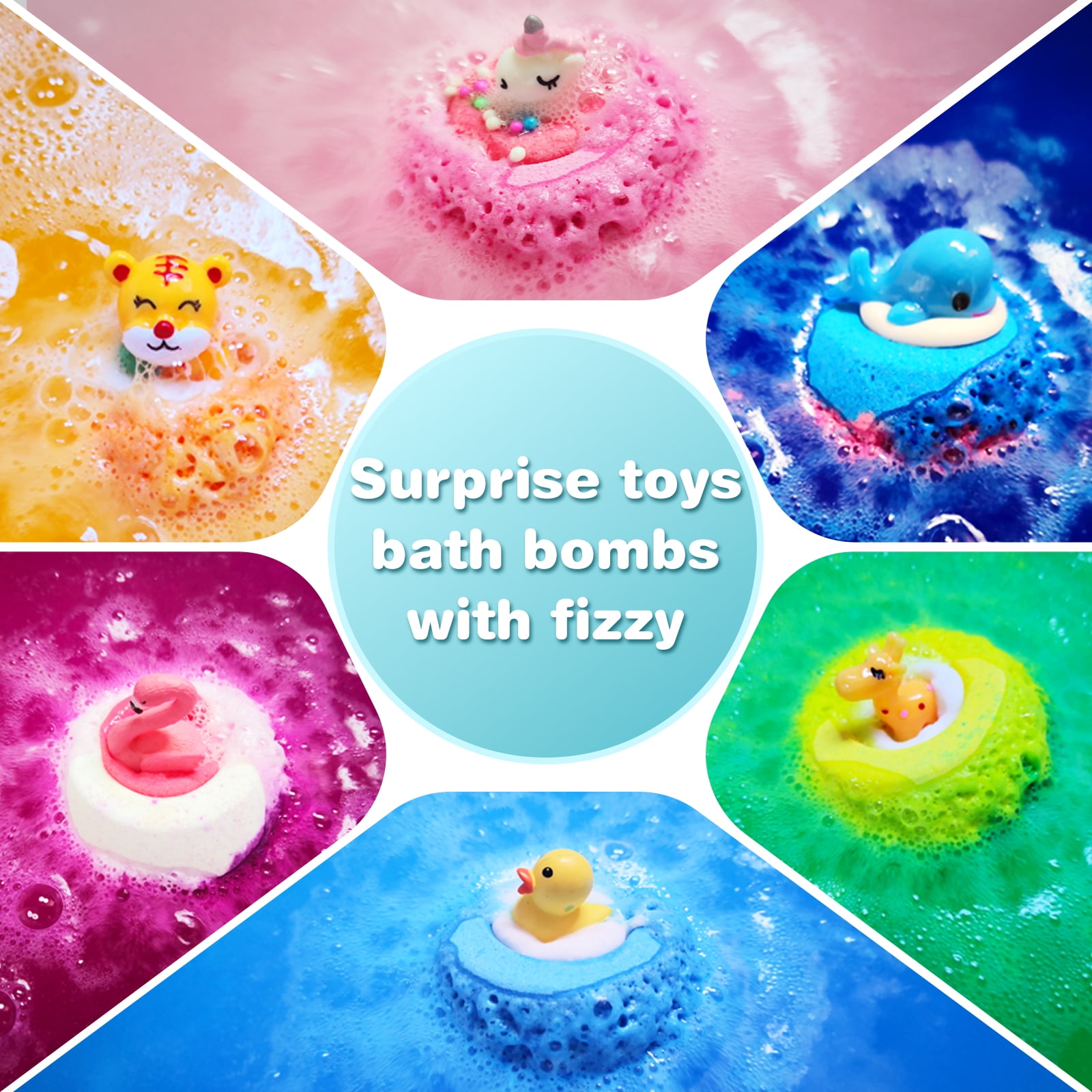 6 Pcs Handmade Safe Bath Bombs with Surprise Toys Inside