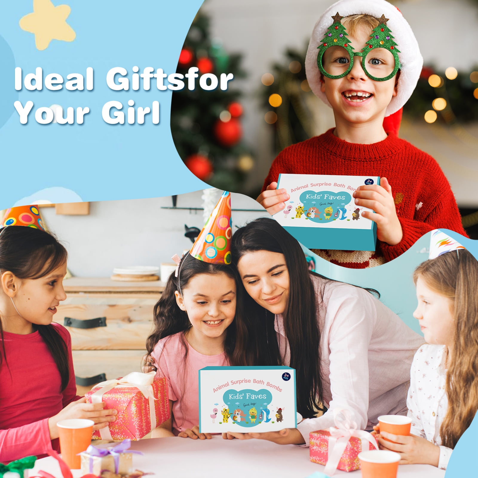 6 Pcs Handmade Safe Bath Bombs with Surprise Toys Inside