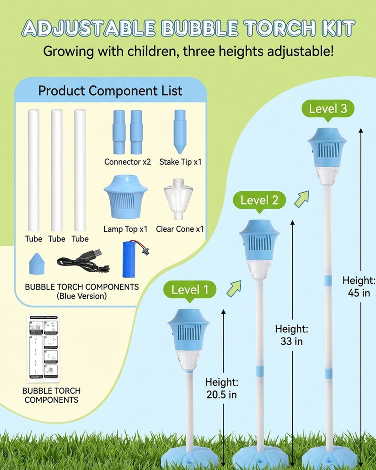 Automatic Handheld Bubble Machine, Outdoor Standing Light up Bubble Blower, Electric Stand up Bubbles Maker with Lights Music, Rechargeable for Party Wedding Play, Adjustable Height