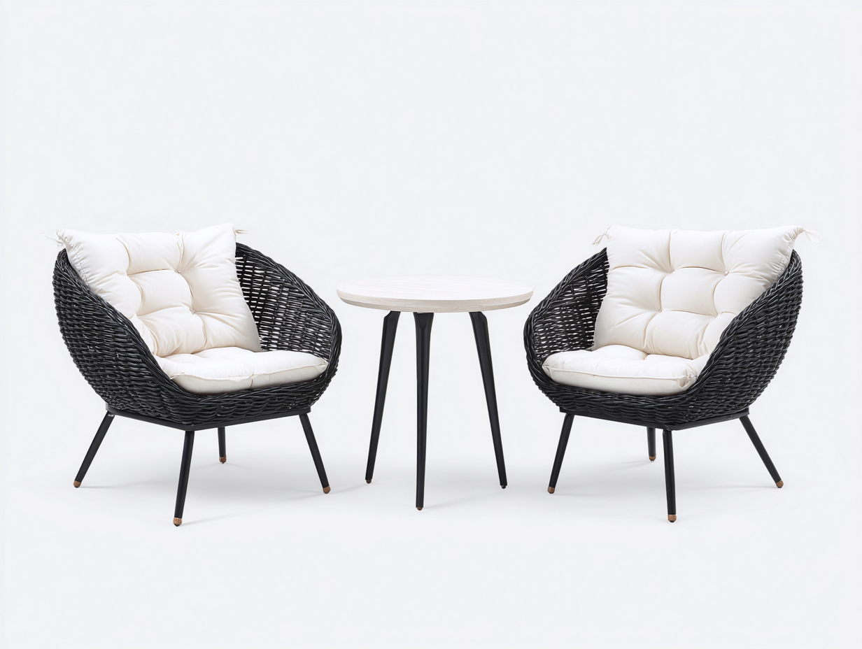 Set salotto da giardino 165x75x85 cm Nero/Bianco Stile moderno