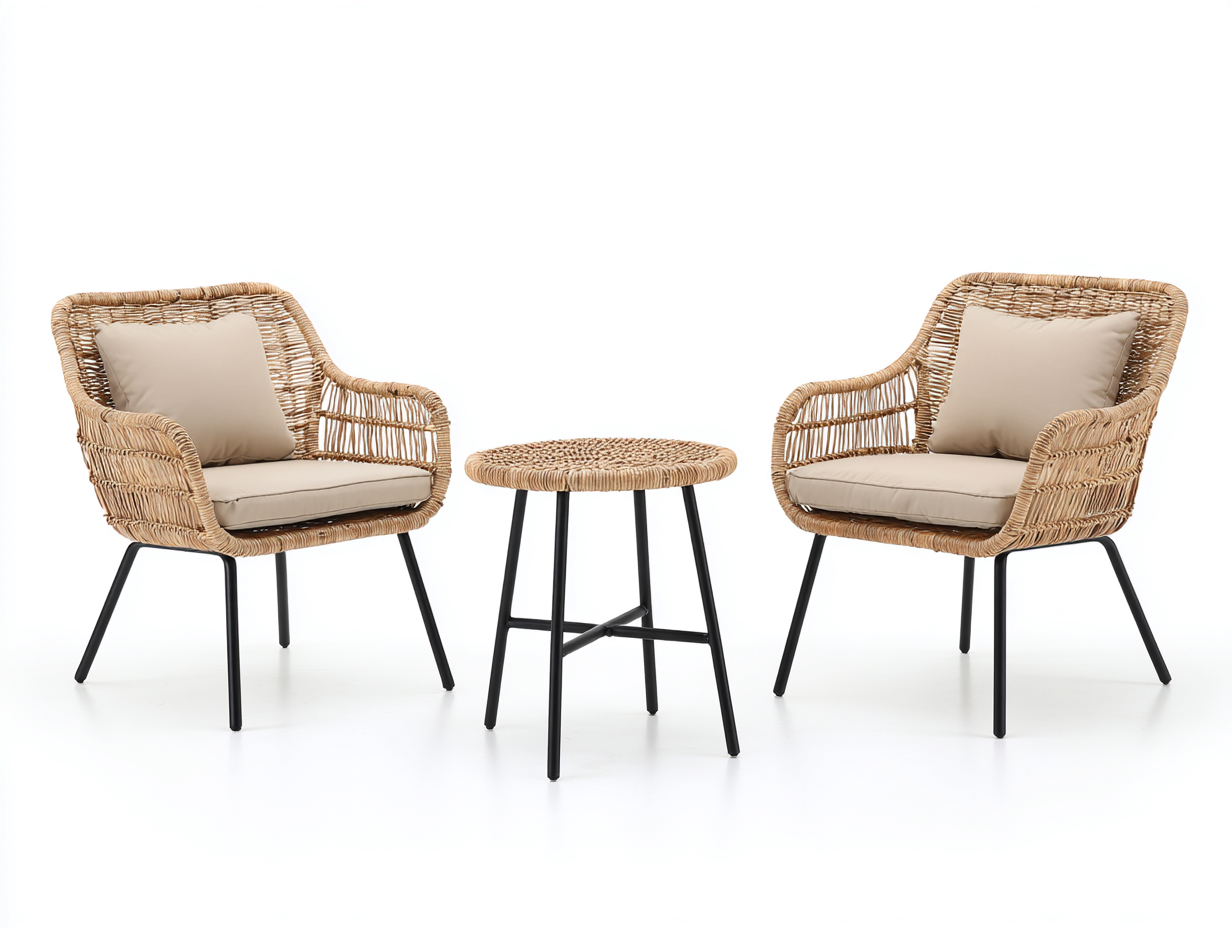 Set salotto da giardino 160x70x85 cm Naturale/Nero Stile moderno