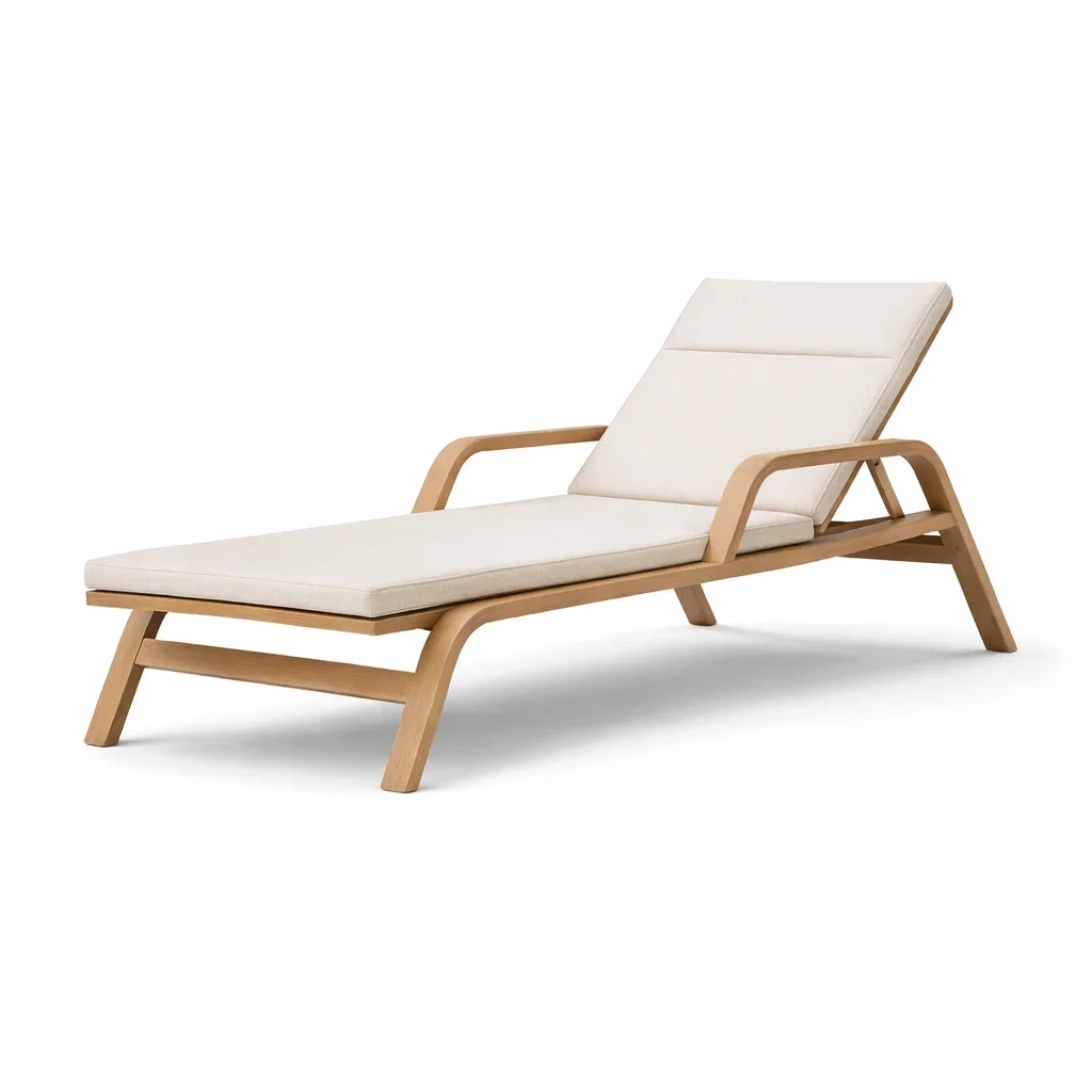 Lettino prendisole in legno massiccio con cuscino bianco-ZENVIBESZZZ