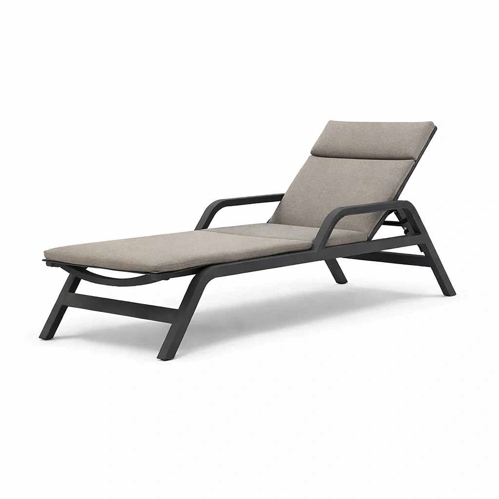 Lettino prendisole in alluminio con cuscino in poliestere grigio-ZENVIBESZZZ