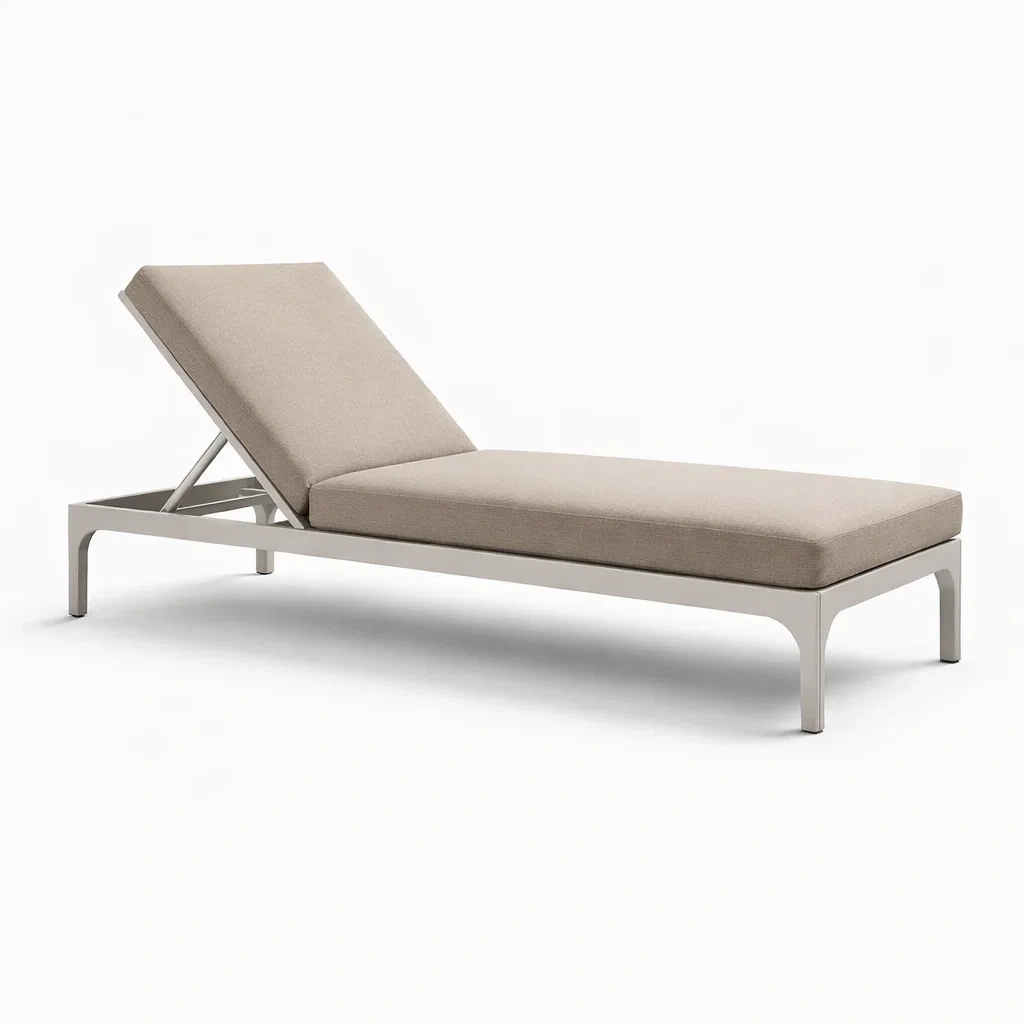 Lettino prendisole in metallo con cuscini beige-ZENVIBESZZZ