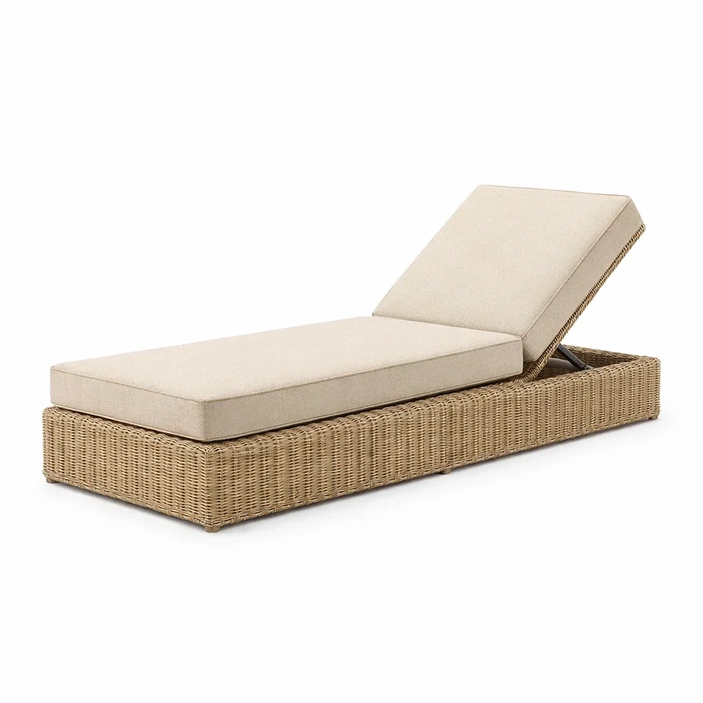 Lettino prendisole in rattan sintetico e cotone beige regolabile-ZENVIBESZZZ