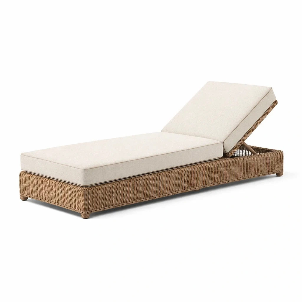 Lettino prendisole in rattan con cuscini beige regolabile-ZENVIBESZZZ