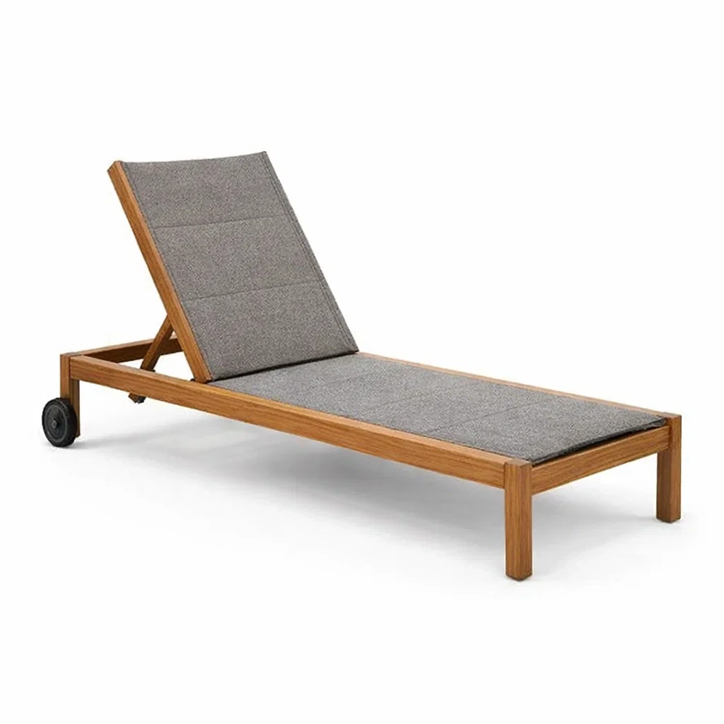 Lettino prendisole in legno e tessuto grigio con ruote-ZENVIBESZZZ