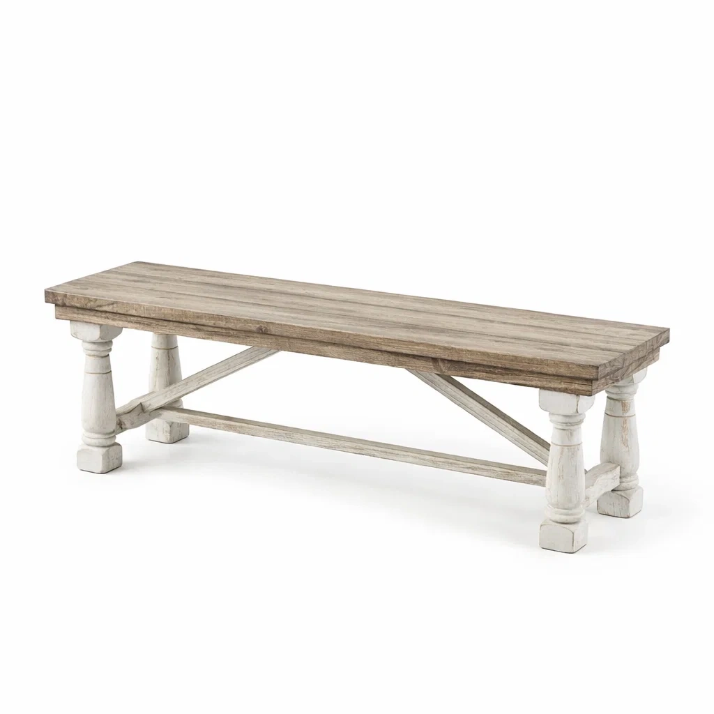 Panca in legno massello naturale e bianco-ZENVIBESZZZ