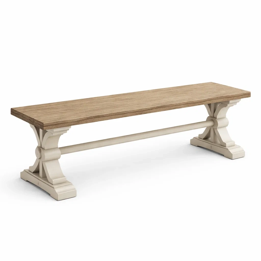 Panca in legno di rovere con base in legno verniciato beige-ZENVIBESZZZ