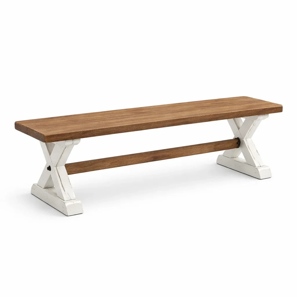 Panca in legno marrone con base bianca-ZENVIBESZZZ