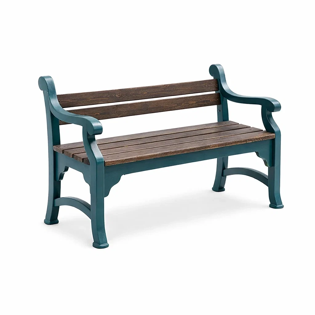 Panchina da giardino in legno e metallo verde e marrone-ZENVIBESZZZ