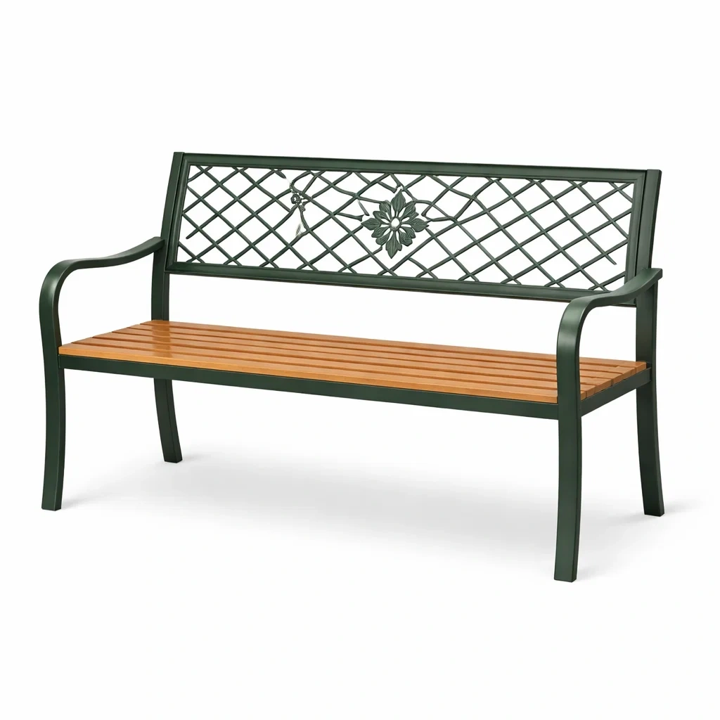 Panchina da giardino in metallo e legno-ZENVIBESZZZ