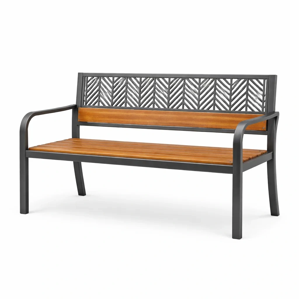 Panchina da giardino in acciaio e legno di acacia-ZENVIBESZZZ