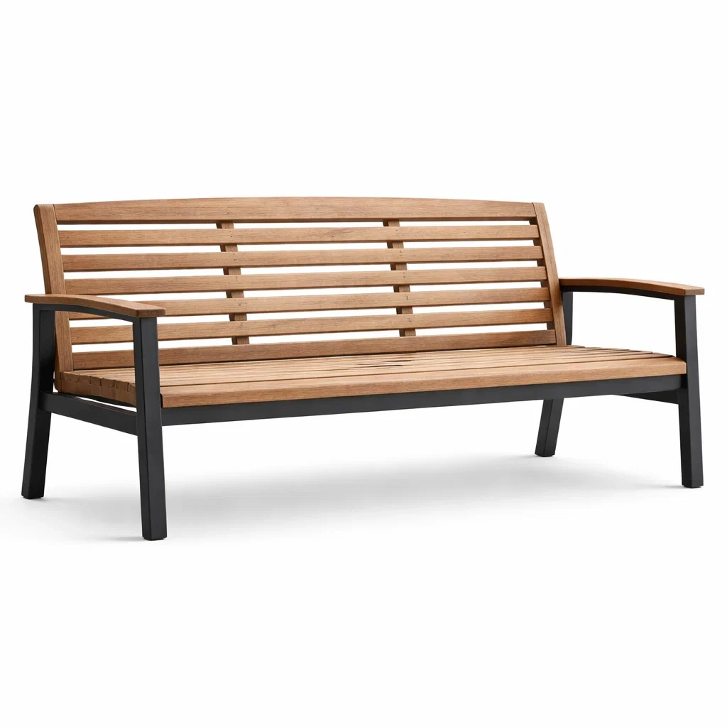 Panchina da giardino in legno di teak e metallo-ZENVIBESZZZ