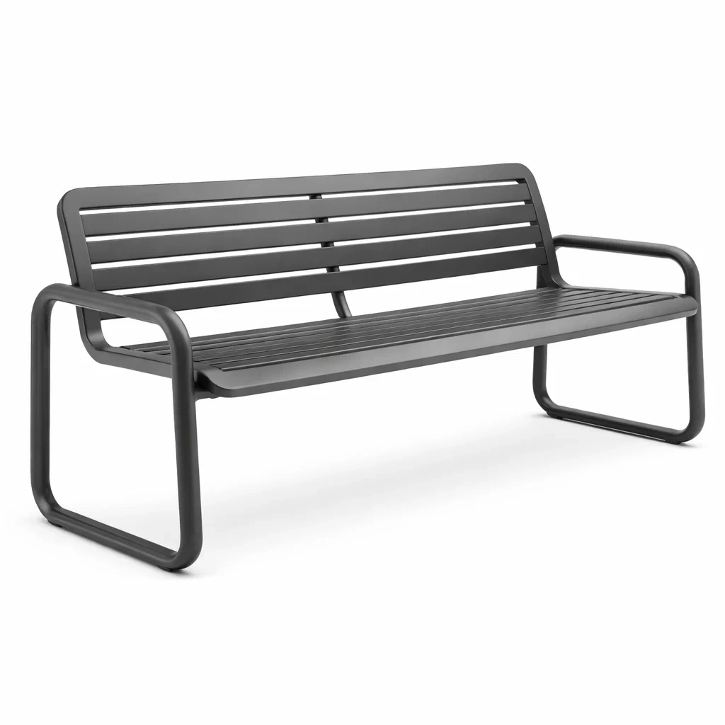 Panchina da giardino in metallo grigio 150x60x80 cm-ZENVIBESZZZ