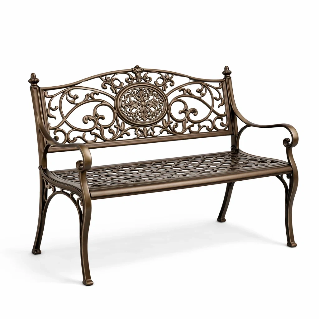 Panchina da giardino in alluminio marrone-ZENVIBESZZZ