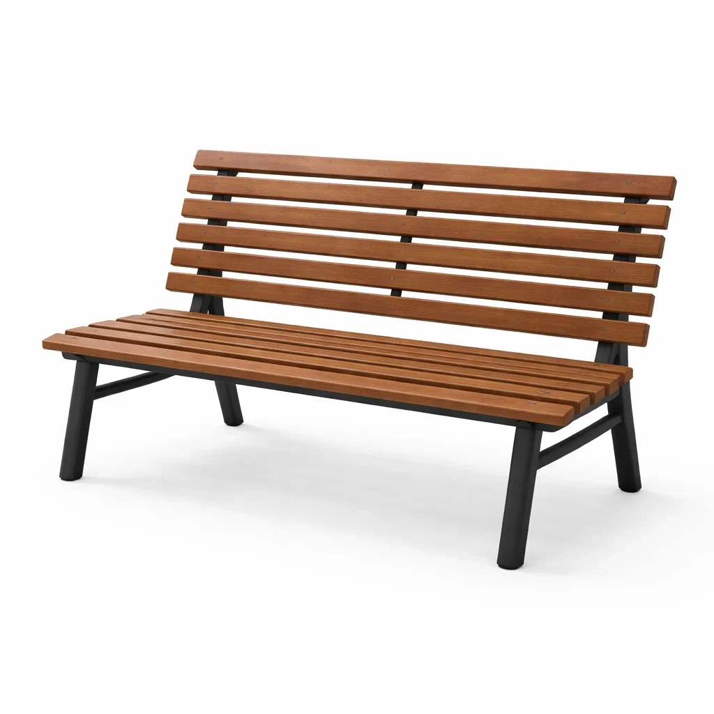 Panchina da esterno in legno di acacia e metallo marrone e nero-ZENVIBESZZZ