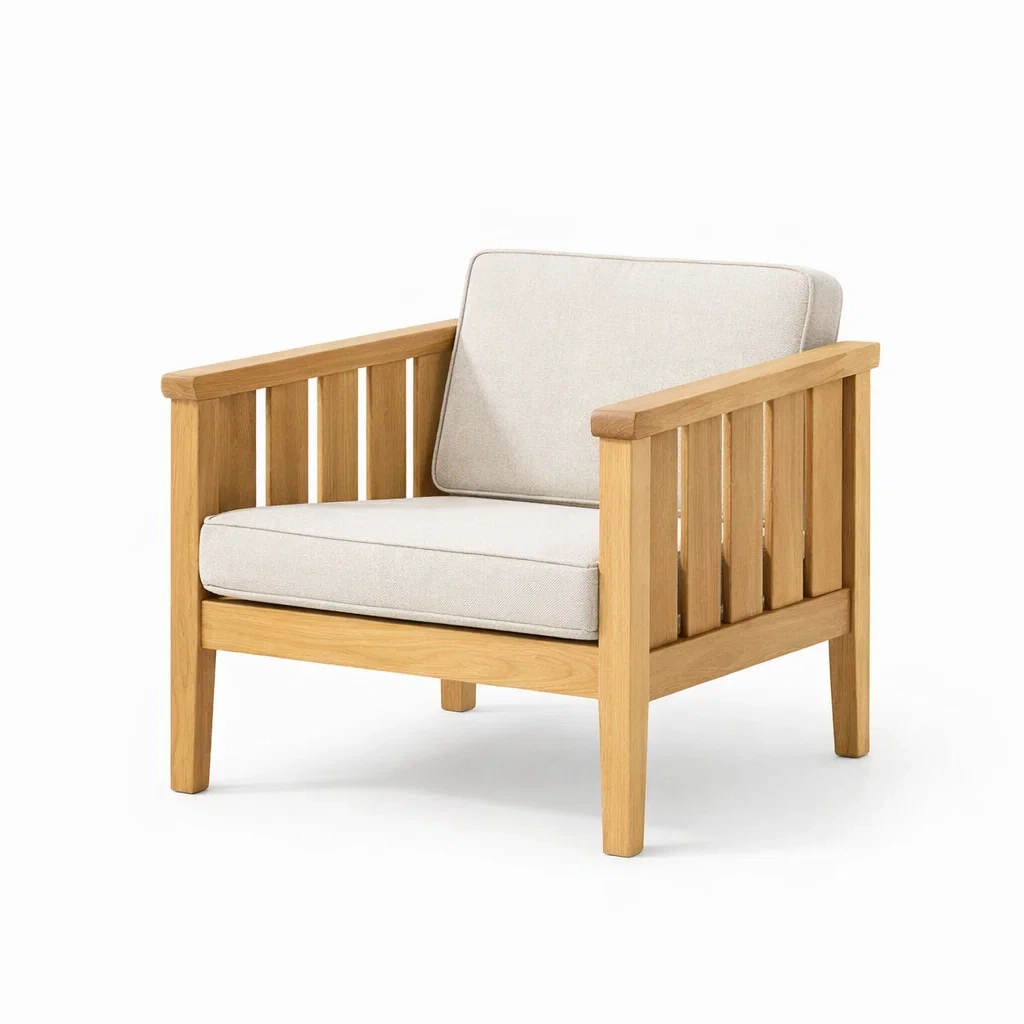 Poltrona in legno di rovere e tessuto crema-ZENVIBESZZZ