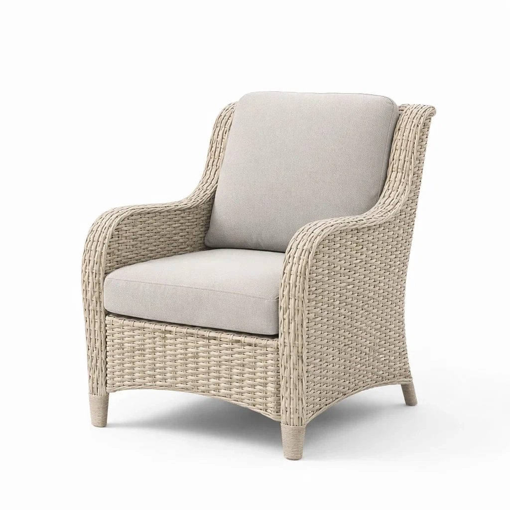 Poltrona da giardino in rattan sintetico beige con cuscini in poliestere grigio-ZENVIBESZZZ