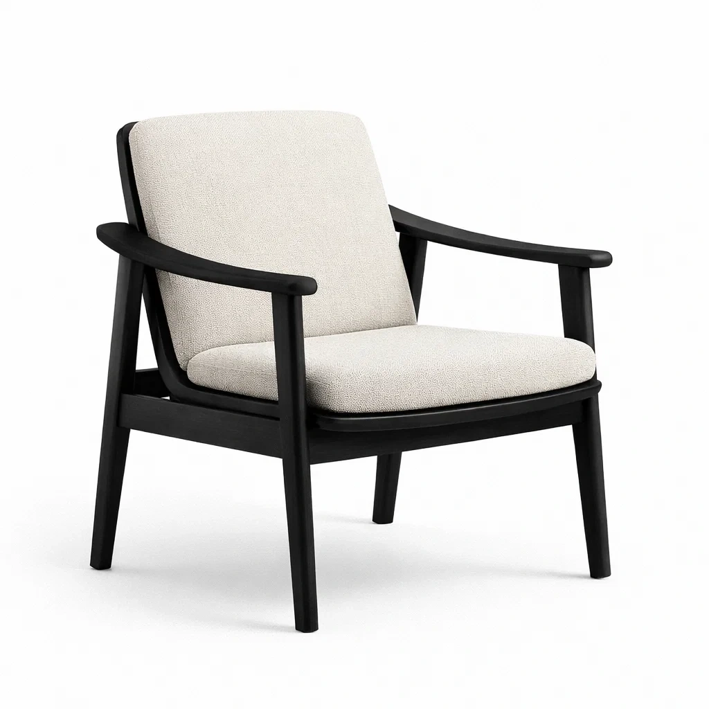 Poltrona in legno con rivestimento in tessuto bianco-ZENVIBESZZZ