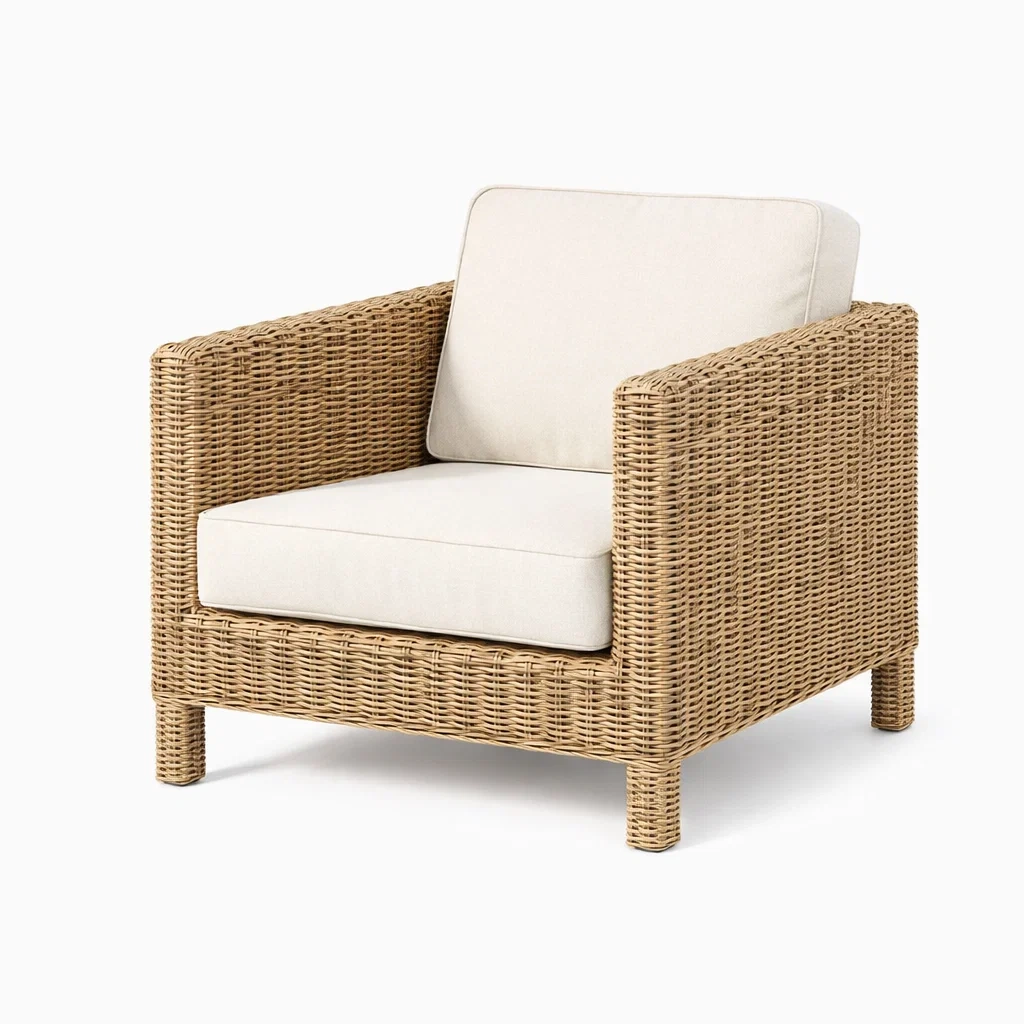 Poltrona in rattan con cuscini crema-ZENVIBESZZZ