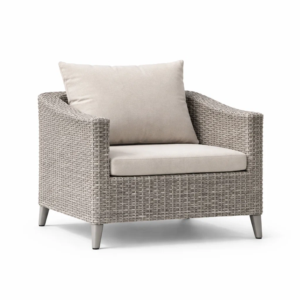 Poltrona da esterno in rattan sintetico con cuscini in poliestere e gambe in alluminio-ZENVIBESZZZ