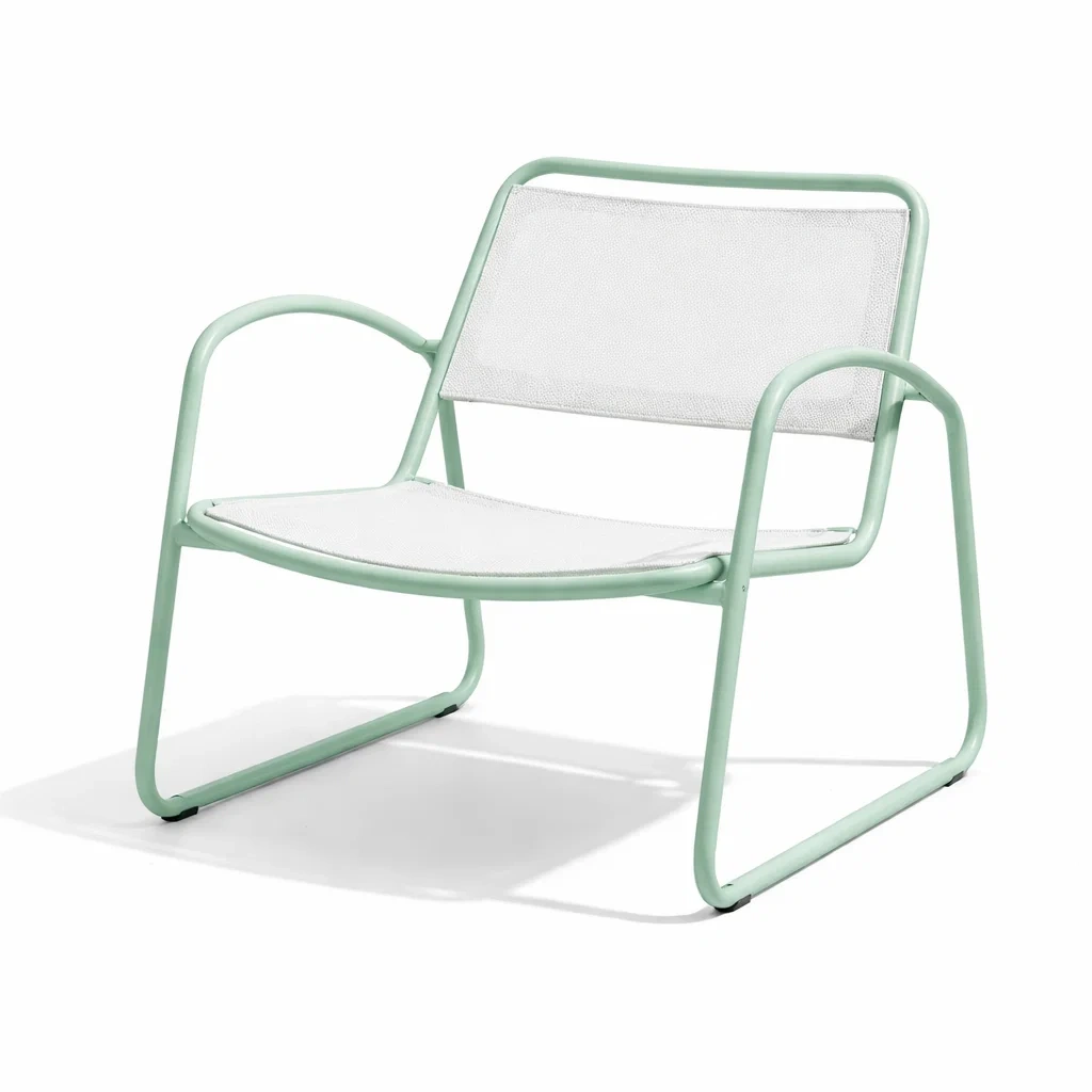 Poltrona da esterno in alluminio verde e tessuto sintetico bianco-ZENVIBESZZZ