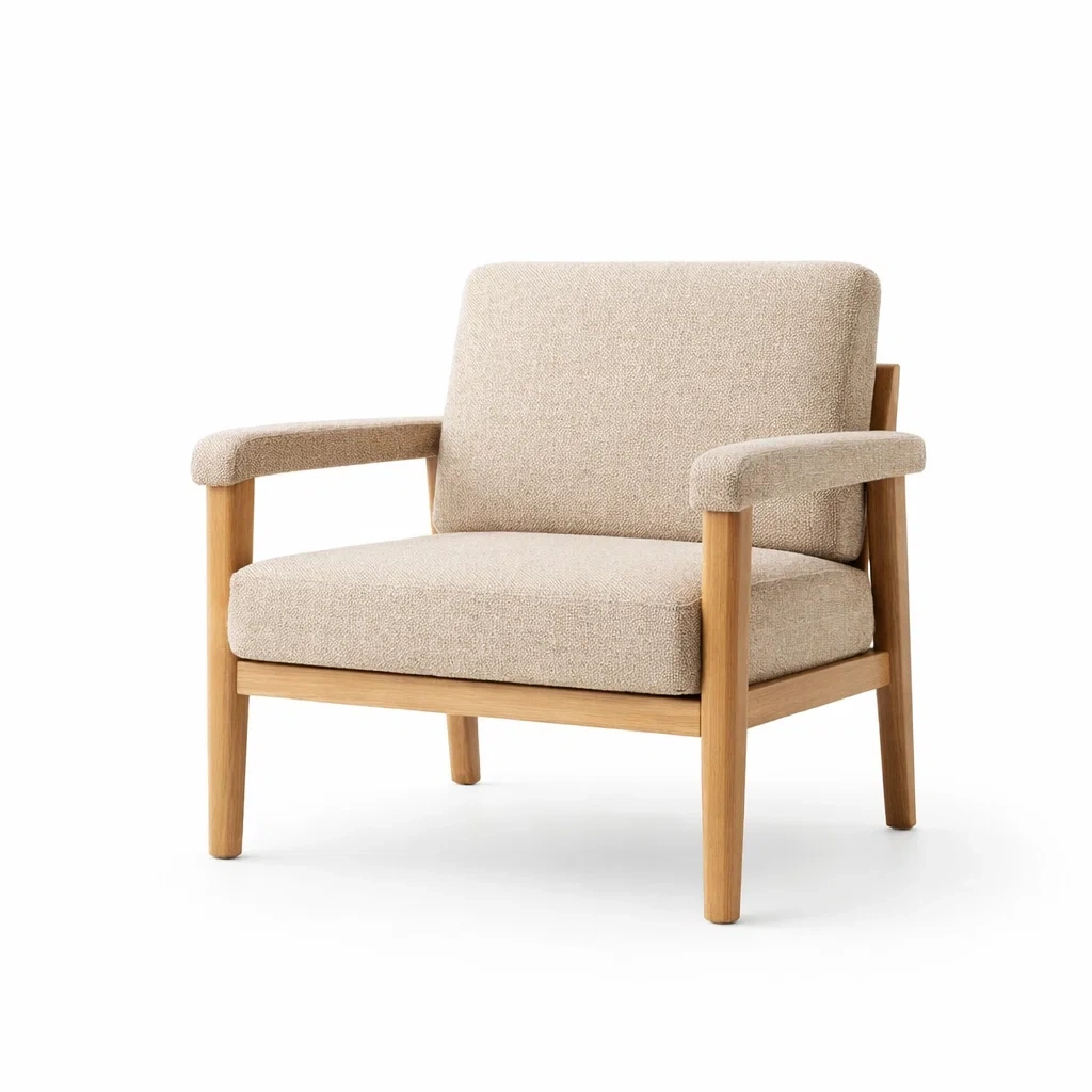 Poltrona in tessuto poliestere con struttura in legno di quercia-ZENVIBESZZZ