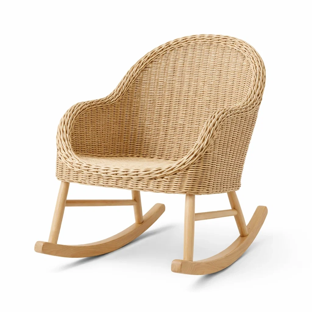 Sedia a dondolo in rattan con struttura in legno-ZENVIBESZZZ