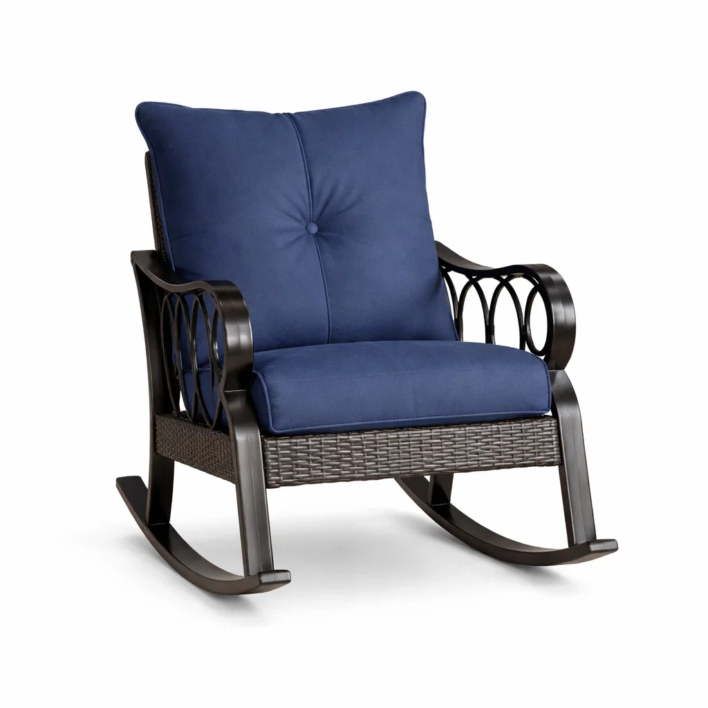 Sedia a dondolo in alluminio e rattan blu-ZENVIBESZZZ