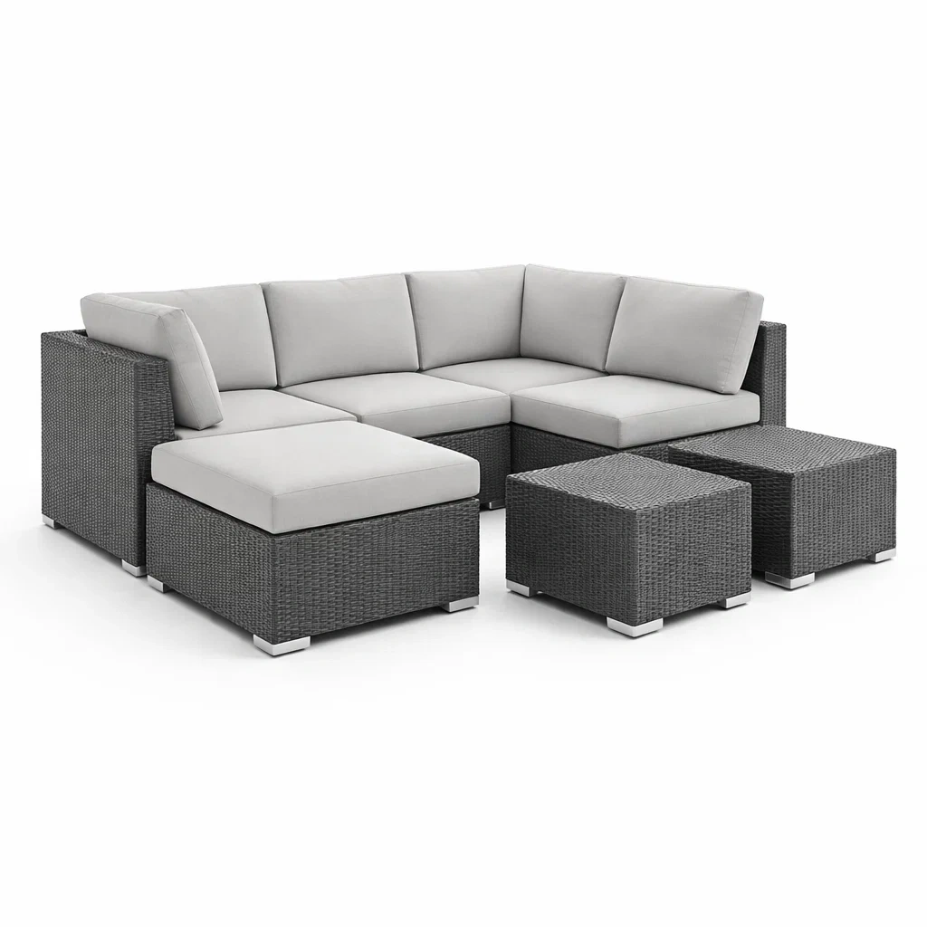 Set di divano da esterno in rattan sintetico grigio con cuscini in poliestere-ZENVIBESZZZ