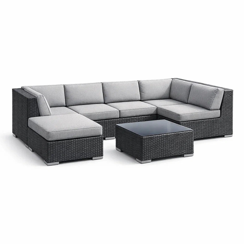 Set di divano angolare in rattan con tavolino in vetro temperato-ZENVIBESZZZ