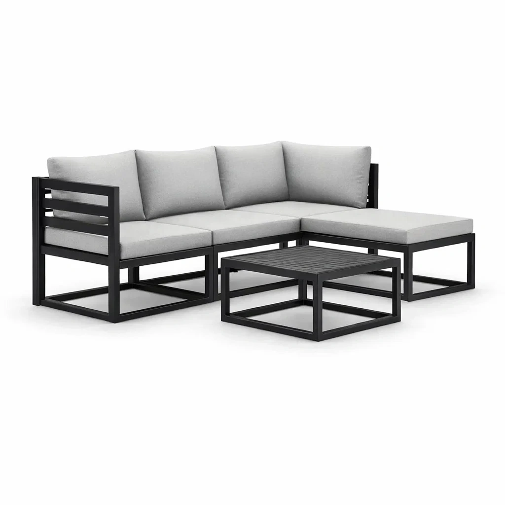 Set di divano da giardino in metallo con cuscini grigi-ZENVIBESZZZ